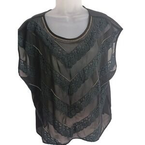 Forever 21 sheer black whimsigoth fairy‎ grunge sleeveless blouse beaded plus 2X